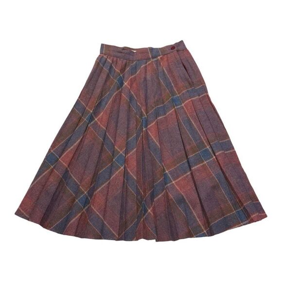 H.R. Robert’s Dresses & Skirts - Vintage 1970s H.R. Robert’s Pleated Women’s Skirt Blue Pink Brown Gray Plaid